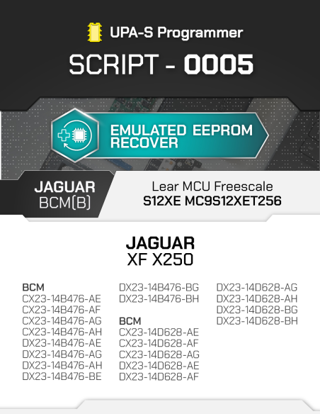 SCRIPT-0005 JAGUAR BCM(B) Lear MC9S12XET256 per Programmatore UPA-S, Licenza 1 YEAR