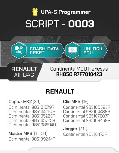 SCRIPT-0003 Airbag Reset Renault Continental...