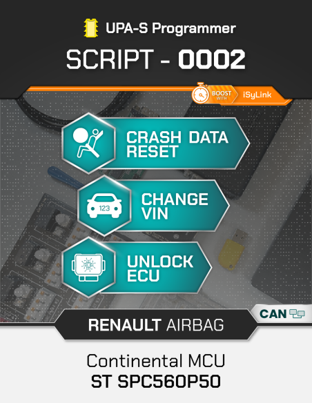 SCRIPT-0002 Airbag Reset Renault Continental MCU ST SPC560P50 per UPA-S Programmer