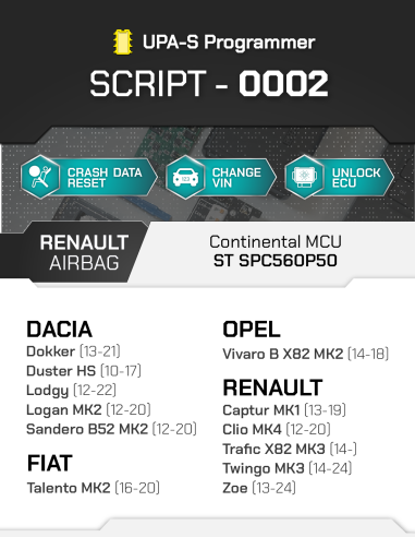 SCRIPT-0002 Airbag Reset Renault Continental...