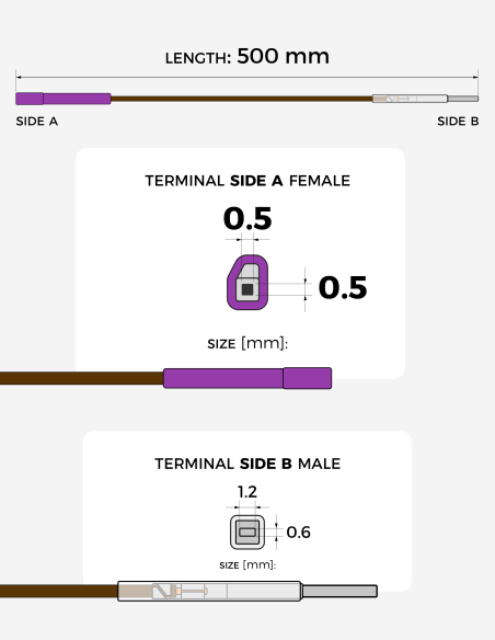 Cavo per interconnessione con terminale femmina Nano MQS 0.5 x 0.5 mm